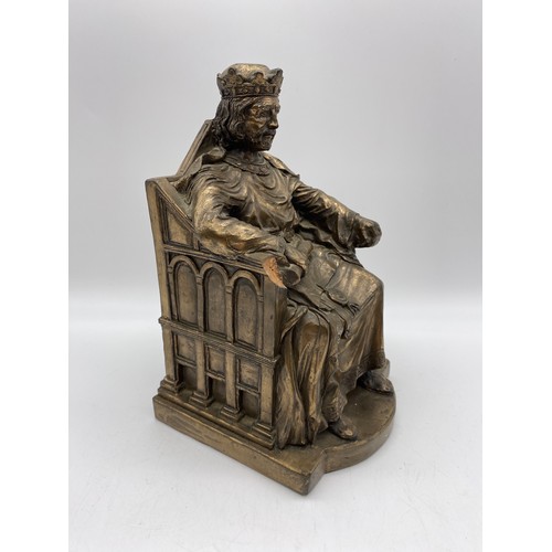 412 - BRONZED RESIN GROUP OF SEATED KING JOHN AS FOUND 22CM H