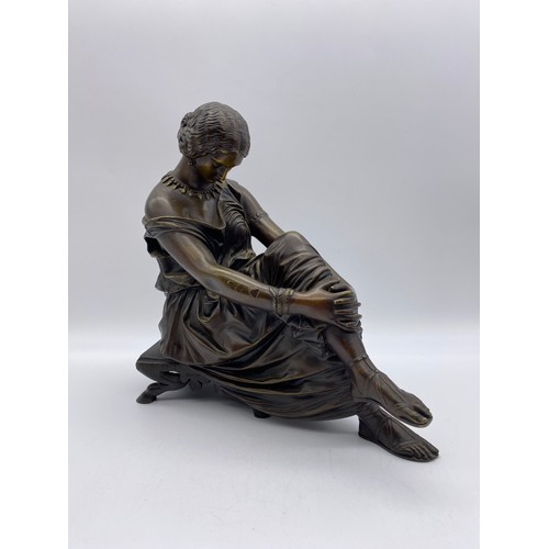 413 - 19TH CENTURY FRENCH BRONZE FIGURE OF SAPPHO AFTER JAMES PRADIER 23CM H