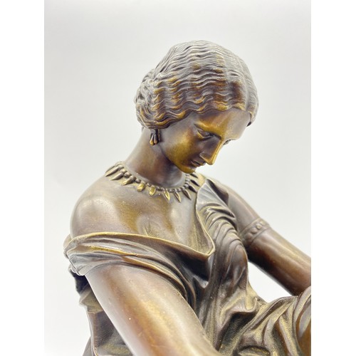 413 - 19TH CENTURY FRENCH BRONZE FIGURE OF SAPPHO AFTER JAMES PRADIER 23CM H