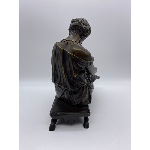 413 - 19TH CENTURY FRENCH BRONZE FIGURE OF SAPPHO AFTER JAMES PRADIER 23CM H