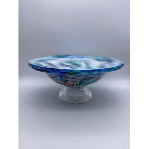 414 - MURANO SWIRL PEDESTAL BOWL 33CM D X 14CM H