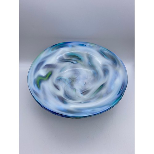 414 - MURANO SWIRL PEDESTAL BOWL 33CM D X 14CM H