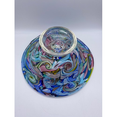 414 - MURANO SWIRL PEDESTAL BOWL 33CM D X 14CM H