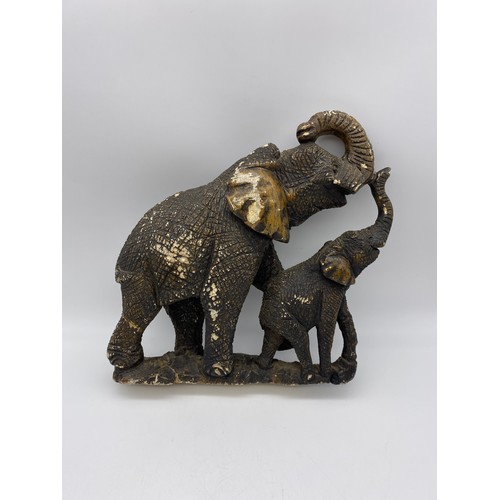 408 - CARVED STONE ELEPHANT FIGURE GROUP (AS FOUND)