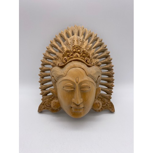 410 - CARVED WOODEN BUDDHAVISTA HEAD PLAQUE 23CM H