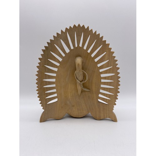 410 - CARVED WOODEN BUDDHAVISTA HEAD PLAQUE 23CM H