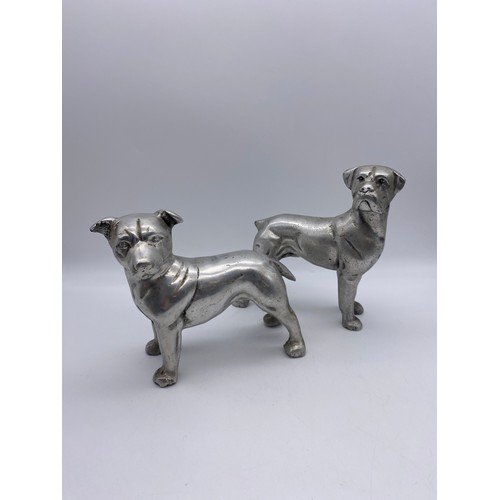 405 - CAST METAL POODLE TROPHY AND TWO ALUMINIUM DOG FIGURES