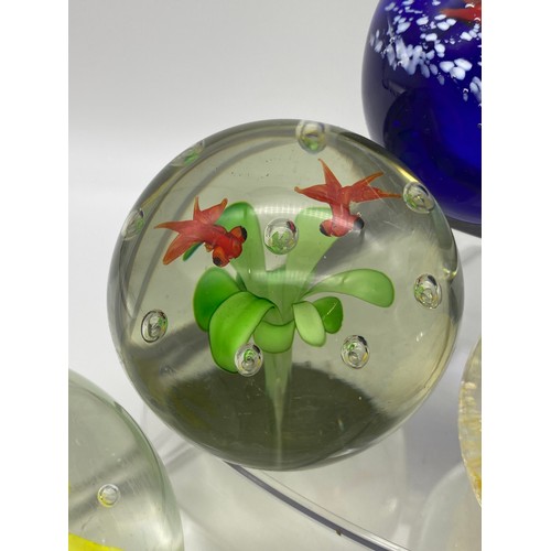 420 - SHELF OF GLASS ANIMAL, INSECT AND FLORAL PAPERWEIGHTS