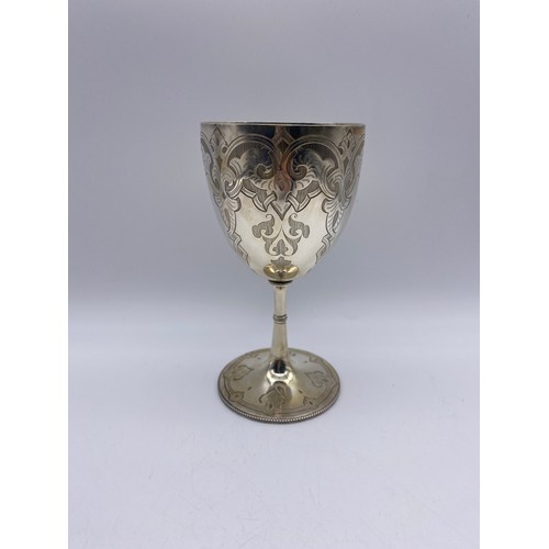 367 - VICTORIAN LONDON SILVER ENGRAVED GOBLET 5.5OZ APPROX 16CM H