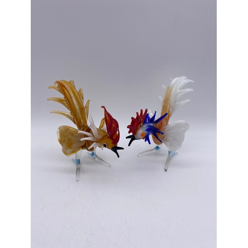 375 - PAIR OF GLASS COCKEREL FIGURES