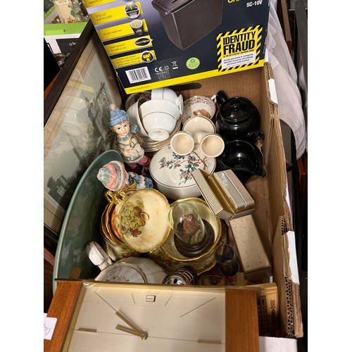 269 - CARTON CONTAINING PART TEASET, RESIN FIGURES, PAPER SHREDDER AND PLAYING CARDS