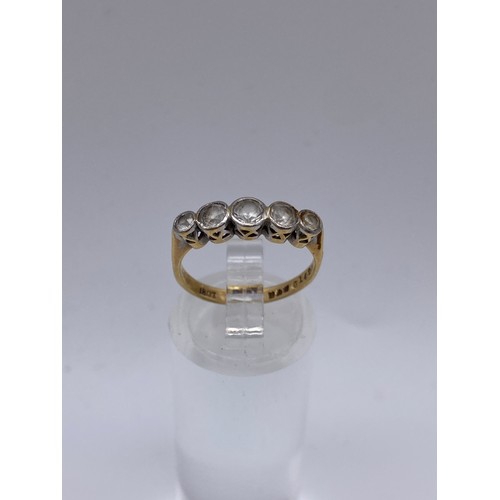 445 - 18CT PLATINUM FIVE STONE RING SIZE K 2.5G APPROX