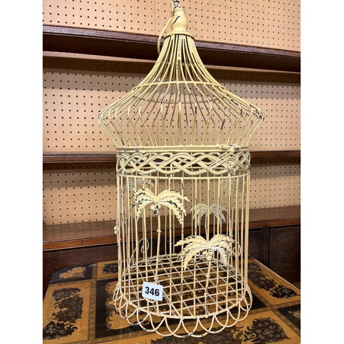 346 - ORNAMENTAL CREAM METAL WIRE WORK BIRD CAGE