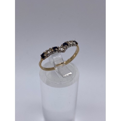 460 - 9CT GOLD SAPPHIRE AND CZ WISHBONE RING SIZE M/N 1.1G