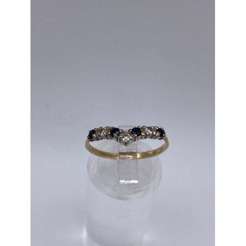 460 - 9CT GOLD SAPPHIRE AND CZ WISHBONE RING SIZE M/N 1.1G