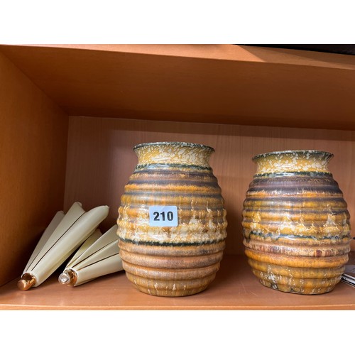 210 - PAIR OF 1930S VASES AND A PAIR OF CERAMIC WALL POCKETS AS FOUND