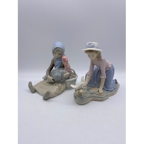 225 - NAO AND LLADRO FIGURES GIRL WITH A TURKEY AND GIRL WITH A DOVE