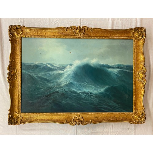 496 - DOUGLAS FALCONER - SCOTTISH (1913 -2004) ENTITLED SEASCAPE IN GILT FRAME 74CM X 50CM APPROX