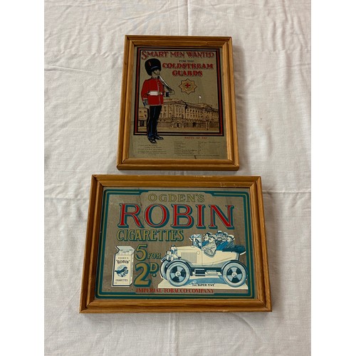 494 - FRAMED OGDENS ROBIN CIGARETTES MIRRORED ADVERTISING PANEL AND SMART MEN ADVERTISING FOR EXTREME GUAR... 