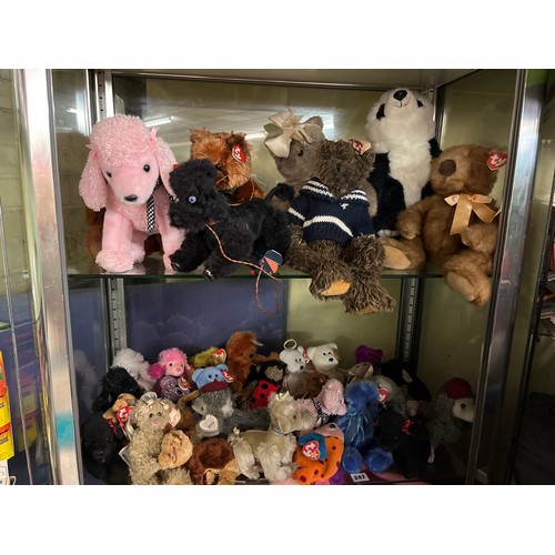 247 - TWO SHELVES OF TY BEANIE BABIES AND VARIOUS SOFT TOYS