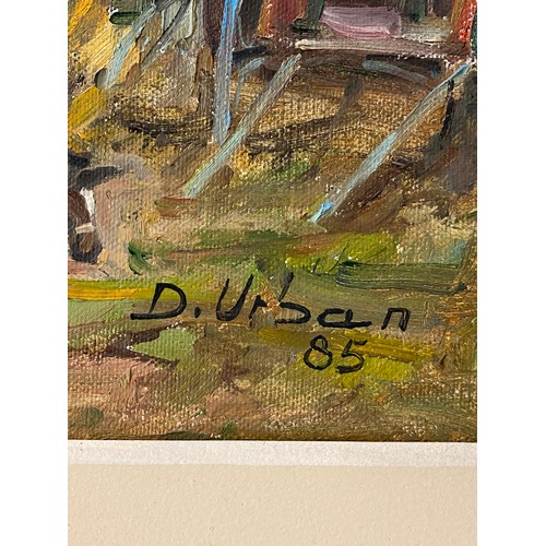 497 - DJALMA URBAN BRAZILLIAN 1917-2010 SIGNED OILS ON CANVAS SANTA BARBARA DO TUGURIO 33CM X 46CM APPROX ... 