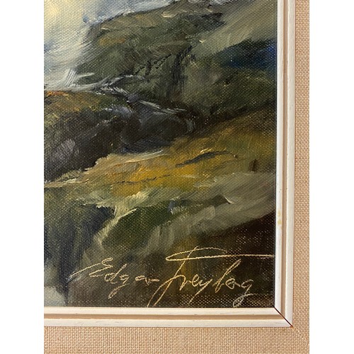 485 - EDGAR FREYBERG 1927-2017 GERMAN OIL ON CANVAS STORMY SEASCAPE SIGNED 90CM X 61CM APPROX