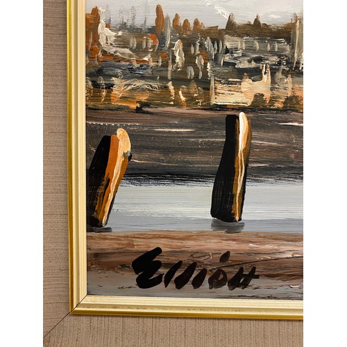 19 - SIGNED ELLIOT OILS ON BOARD OF AN ESTUARY SEA SCAPE