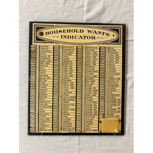 483 - VINTAGE HOUSEHOLD WANTS INDICATOR 33.5CM X 29CM