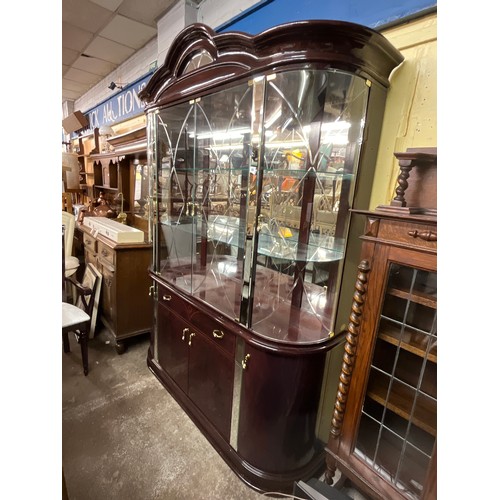 35 - ROSEWOOD GLOSS EFFECT BOW FRONTED MIRRORED VITRINE CABINET