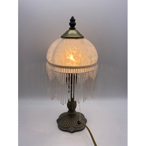 352 - PAIR OF FLECKED GLASS FRINGE SHADE TABLE LAMPS