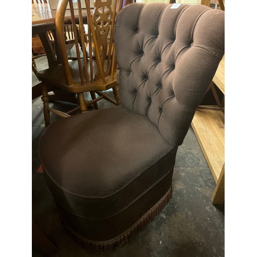 44 - BROWN BUTTON VELOUR BEDROOM CHAIR