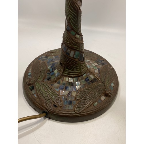 354 - TIFFANY STYLE STAINED AND BRONZE GLASS DRAGONFLY TABLE LAMP