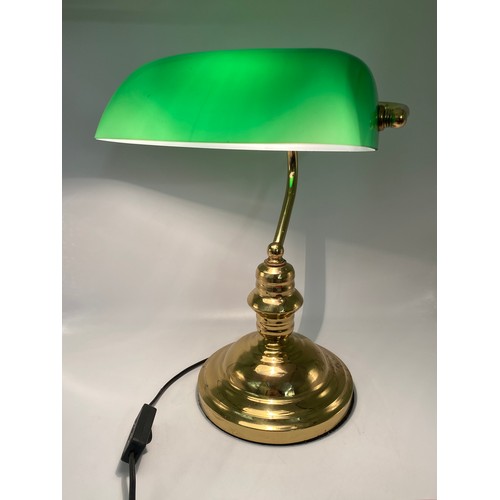 422 - BRASS AND GREEN GLASS BANK TILLERS LAMP