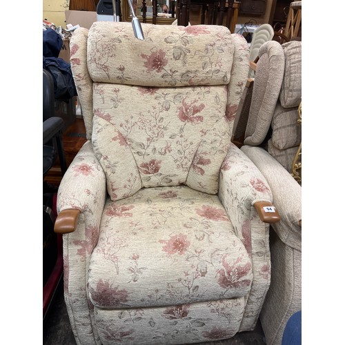 54 - CREAM FLORAL FABRIC ELECTRIC RISER ARMCHAIR