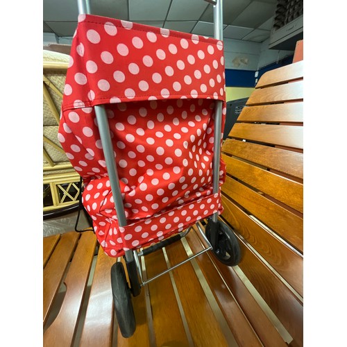 66 - LIGHT WEIGHT NYLON RED POLKA DOT TROLLEY BAG