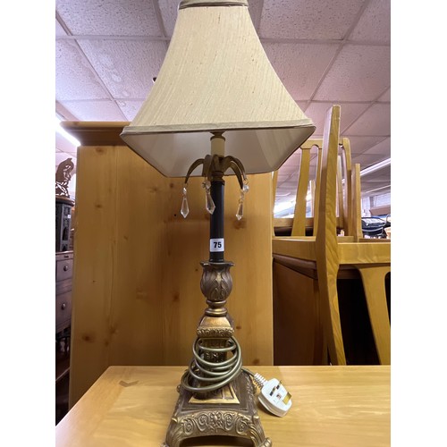 75 - REPRODUCTION BAROQUE STYLE TABLE LAMP WITH PENDANT DROPPERS AND SHADE