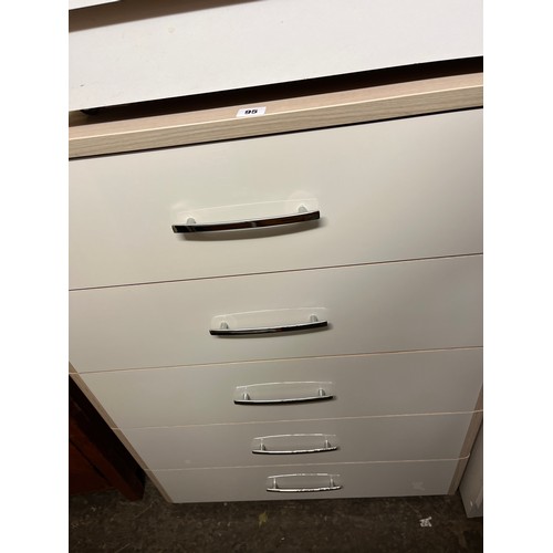 95 - CONTEMPORARY GREY ASH AND WHITE GLOSS FIVE DRAWER CHEST