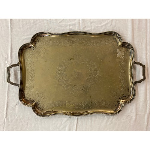 400 - REGIMENTAL MESS HALL TWIN HANDLED PLATED TRAY ENGRAVED WITH MILITARY CAMPAIGNS BY S.SMITH AND SONS O... 