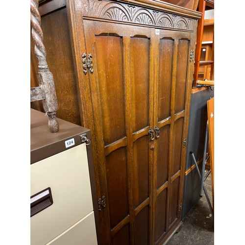 125 - OAK PANELLED CARVED SMALL WARDROBE