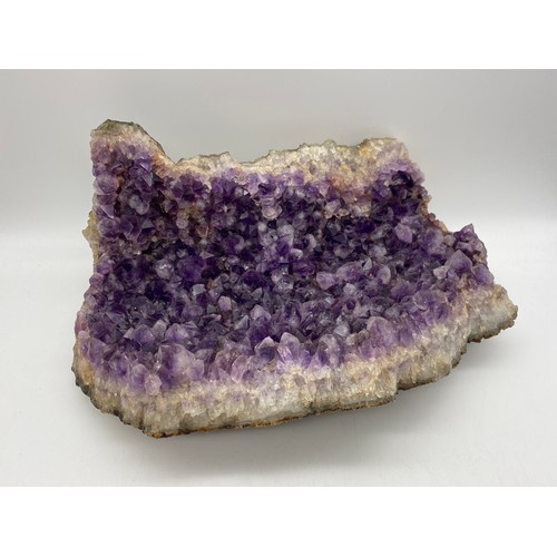 427 - AMETHYST QUARTZ GEODE, AMETHYST STONE CANDLE HOLDER AND WIRE WORK TREE