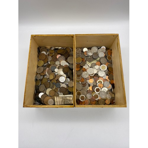 428 - TWO WOODEN DRAWERS OF MAINLY PRE DECIMAL GB COINS AND SOME WORLD COINS