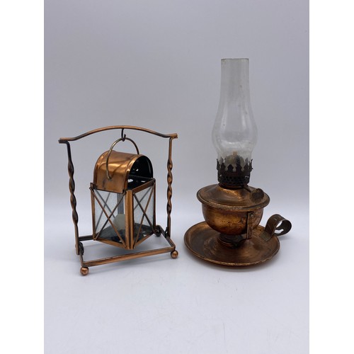 295 - MINIATURE COPPER OIL LAMP AND LANTERN