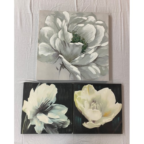 328 - ACRYLIC FLORAL CANVAS AND TWO SIMILAR SMALLER CANVAS