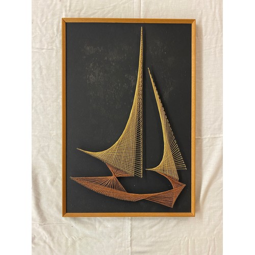 511 - VINTAGE 1970S STRING PICTURE OF SAILING BOAT FRAMED