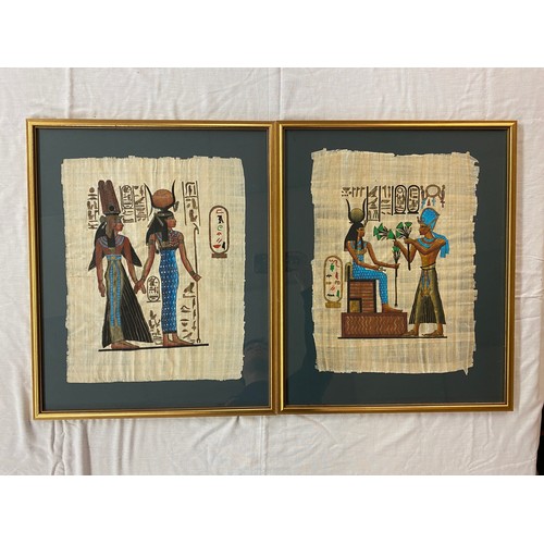 507 - PAIR OF EGYPTIAN PAPYRUS HIEROGLYPHIC PICTURE PANELS