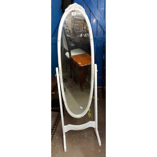 28 - WHITE PAINTED AND GILT OVAL CHEVAL MIRROR