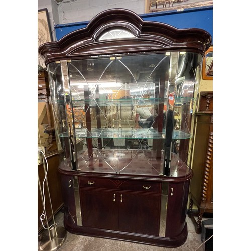 35 - ROSEWOOD GLOSS EFFECT BOW FRONTED MIRRORED VITRINE CABINET