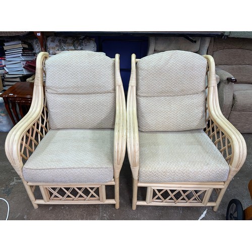 30 - PAIR OF BAMBOO FRAMED OATMEAL CONSERVATORY ARMCHAIRS