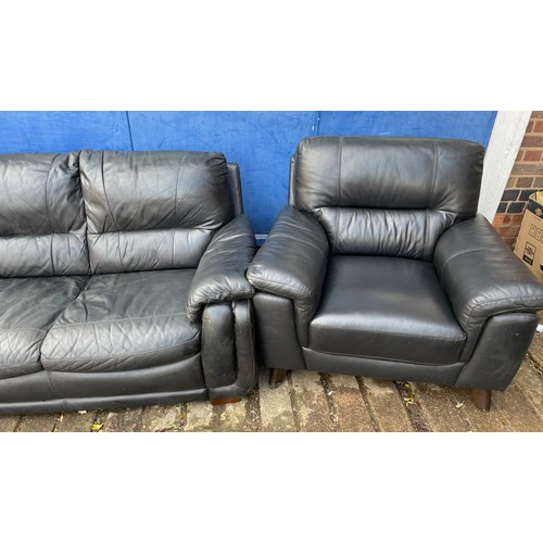 87 - BLACK LEATHER THREE PIECE SUITE