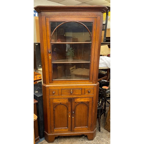 70 - 19TH CENTURY OAK FULL HEIGHT GLAZED DOOR CORNER CABINET